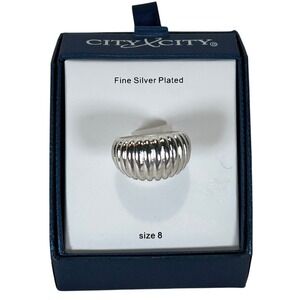 City by City Ribbed Dome Ring Fine Silver Plated Size 8 Statement Band